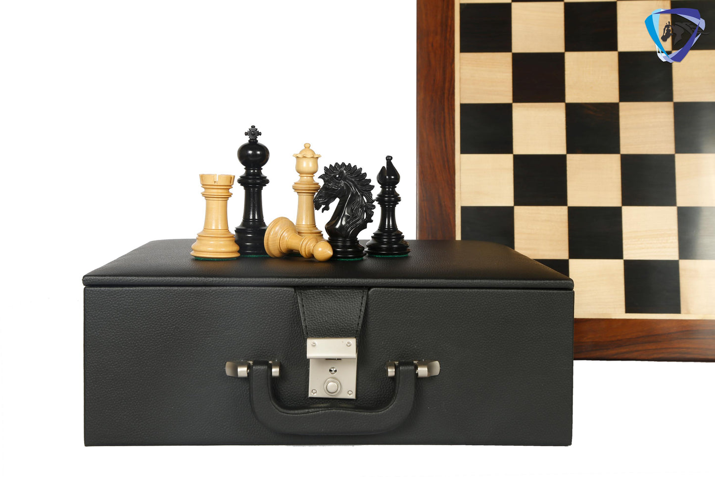 4.5" Ebonywood Staunton Chess pieces Set - VICTORIA CROSS Luxury- Triple Weighted + 21" ebonywood chess board + Leatherette storage box