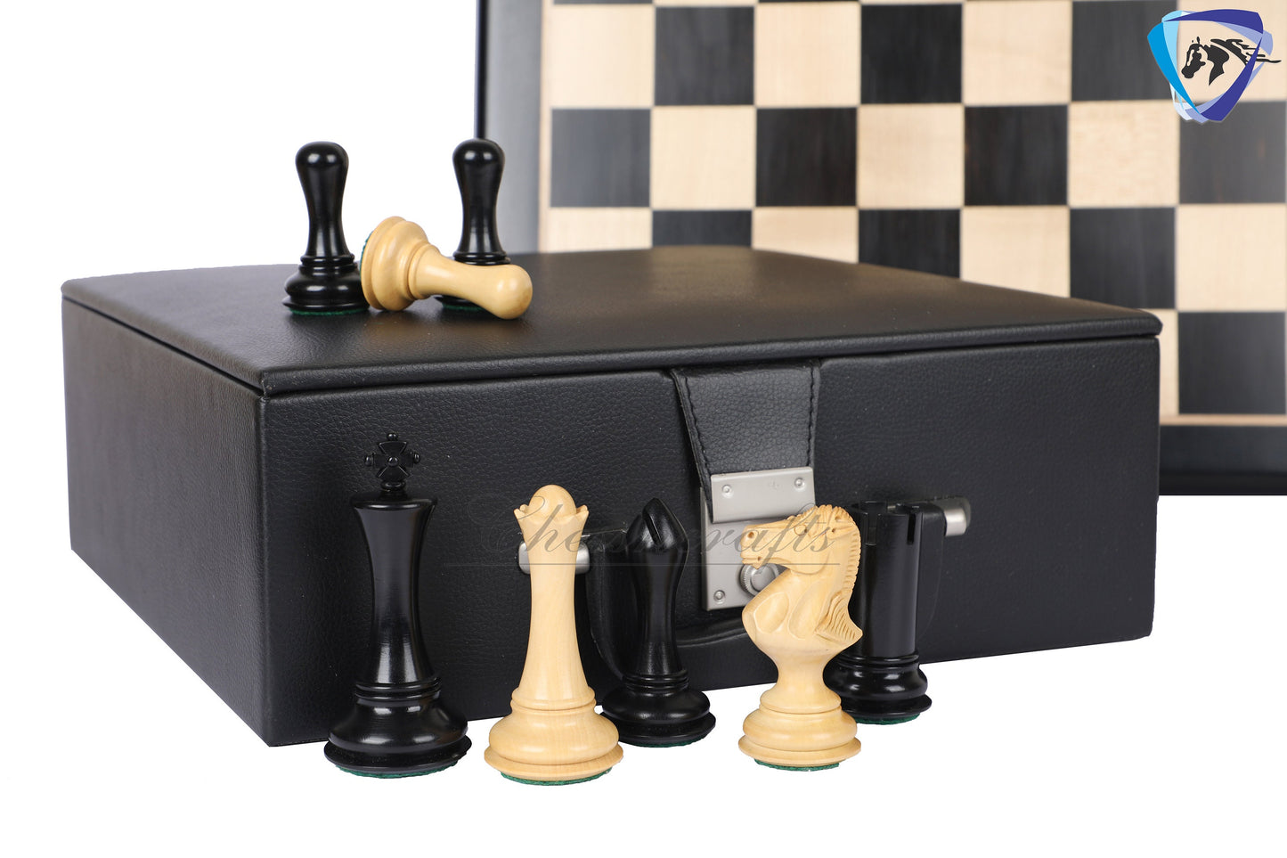 4" Ebonywood Staunton Chess pieces Set- Empire Series Weighted + 19" Ebonywood chess board(51mm) + Leather Storage box for chess men.