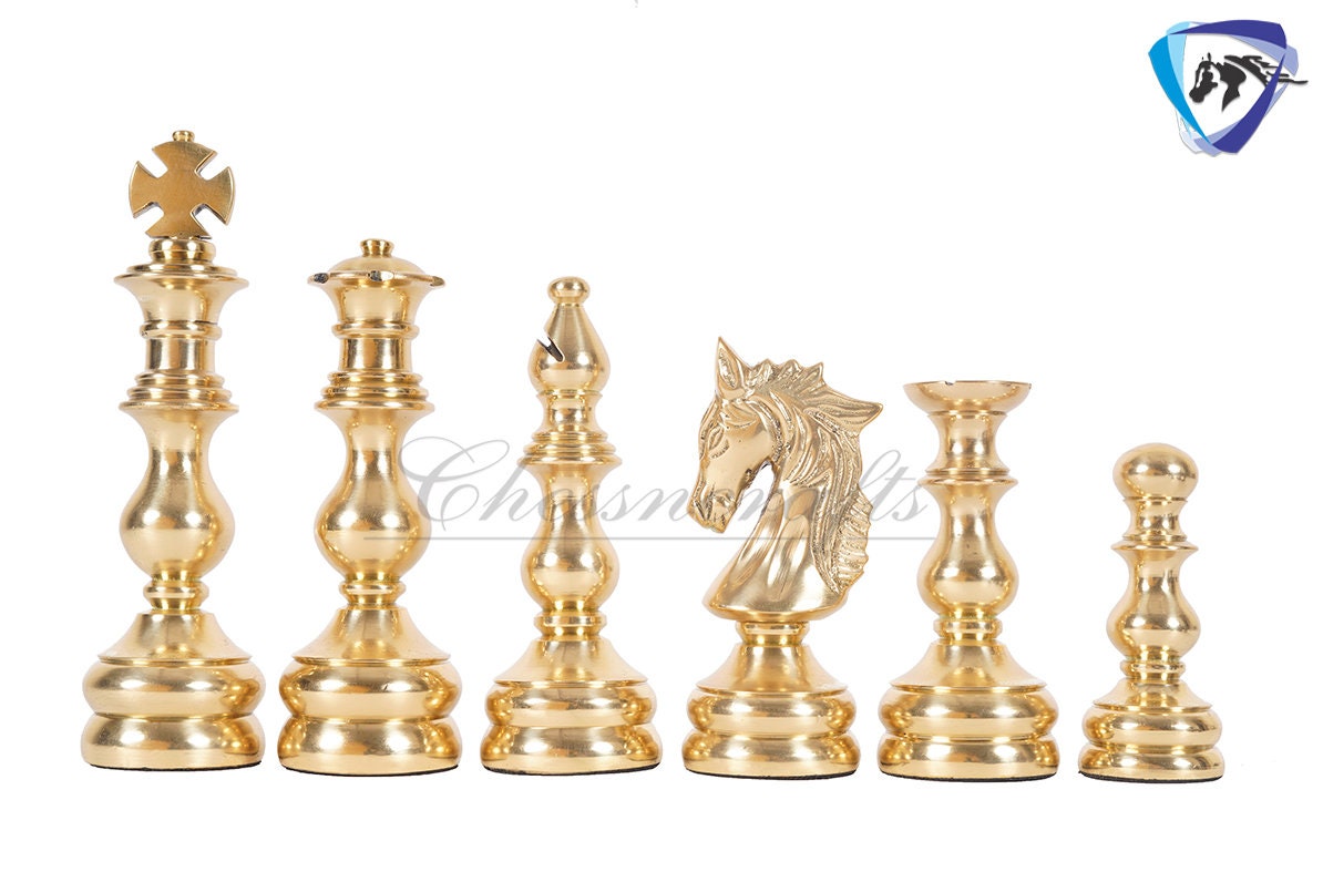 5" Brass Metal Chess Set Designer Spartan Collection - Gold & Antique Polish Brass Chess Pieces + 23" Rosewood(dark grain) Chess Board Combo