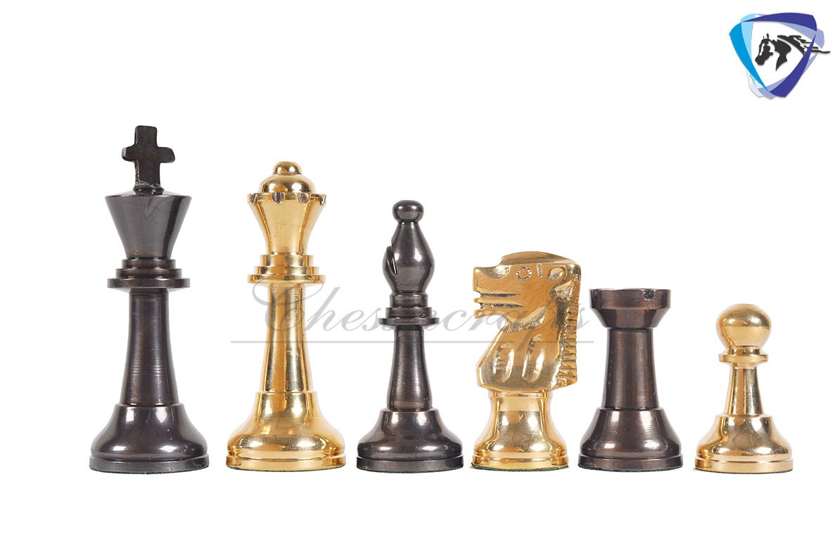 16" Brass Chess Board Set INTERNATIONAL Chess Pieces Black-gold and Rosewood Chess board with Storage drawer | Chess Gift /CHRISTMAS