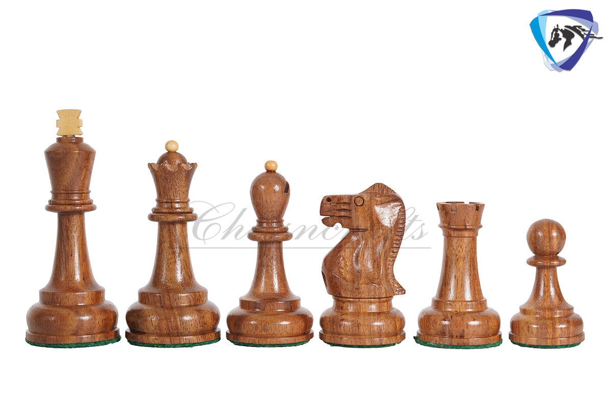 COMBO 3.75" Chess Pieces Set Soviet Grandmaster Supreme Golden Rosewood & Boxwood + 19"(51mm) Golden Rosewood Chess Board - Chess Board Set