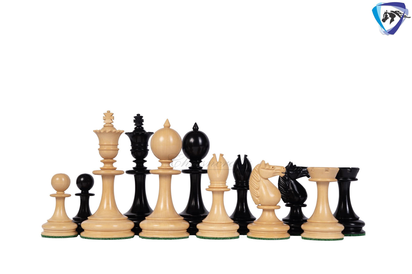 3.5" William Hallett 1860 London Reproduced Chess Pieces Set in Ebony Wood + 19" Ebonywood chess board(51mm sq) + Leatheret Storage box