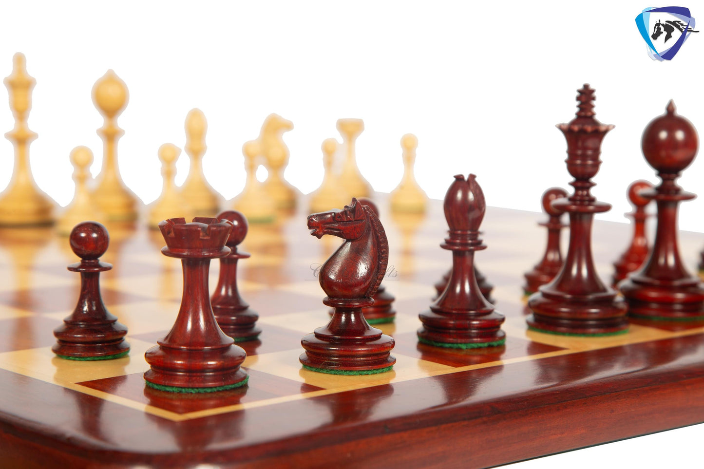 3.5" William Hallett 1860 London Reproduced Chess Pieces Set in Bud Rosewood + 19" Bud Rose wood chess board(51mm sq) + Leather Storage box