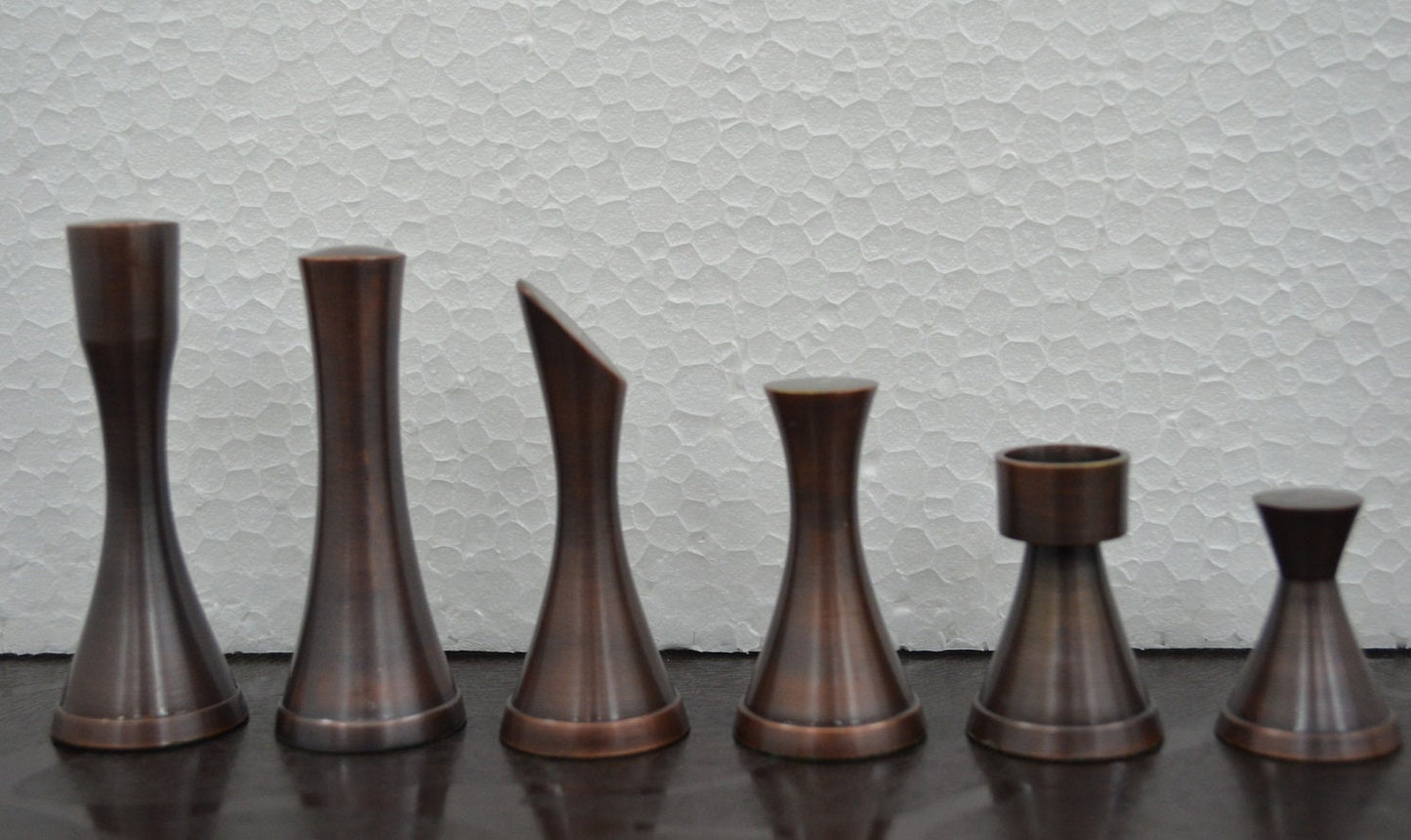 Solid Brass Chess pieces set MINIMALIST STEEL SLEEK Silver copper finish Chess coins set- King: 3.5"