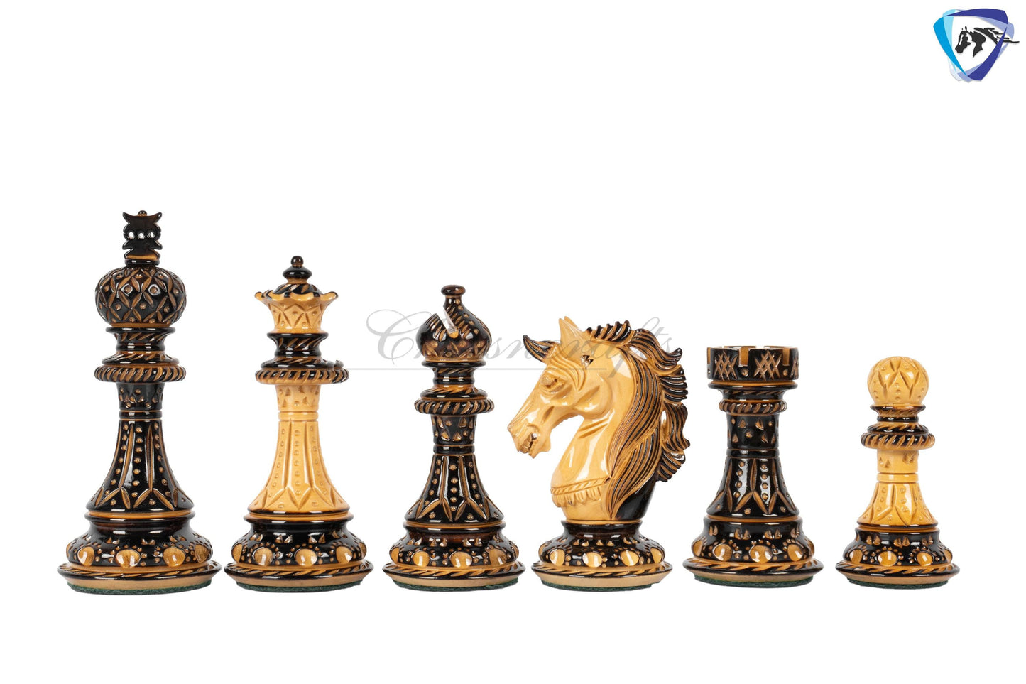 4.5" Luxury Staunton Chess pieces Set- Alexander CARVED series-Triple Weighted + 21"/ 23" Ebonywood Chess Board-STEP DESIGN + Storage Box