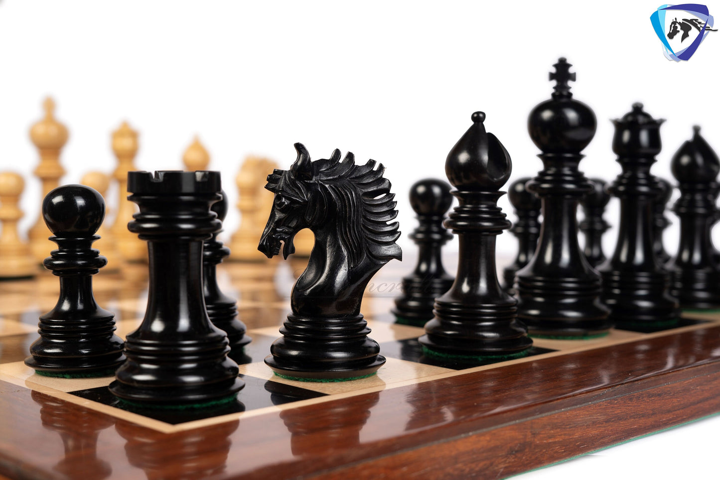4.5" Luxury Staunton Ebonywood Chess pieces Set- PRISTINE Luxury- Triple Weighted + 23" Ebonywood Chess Board SQ:60mm + Leather Storage Box