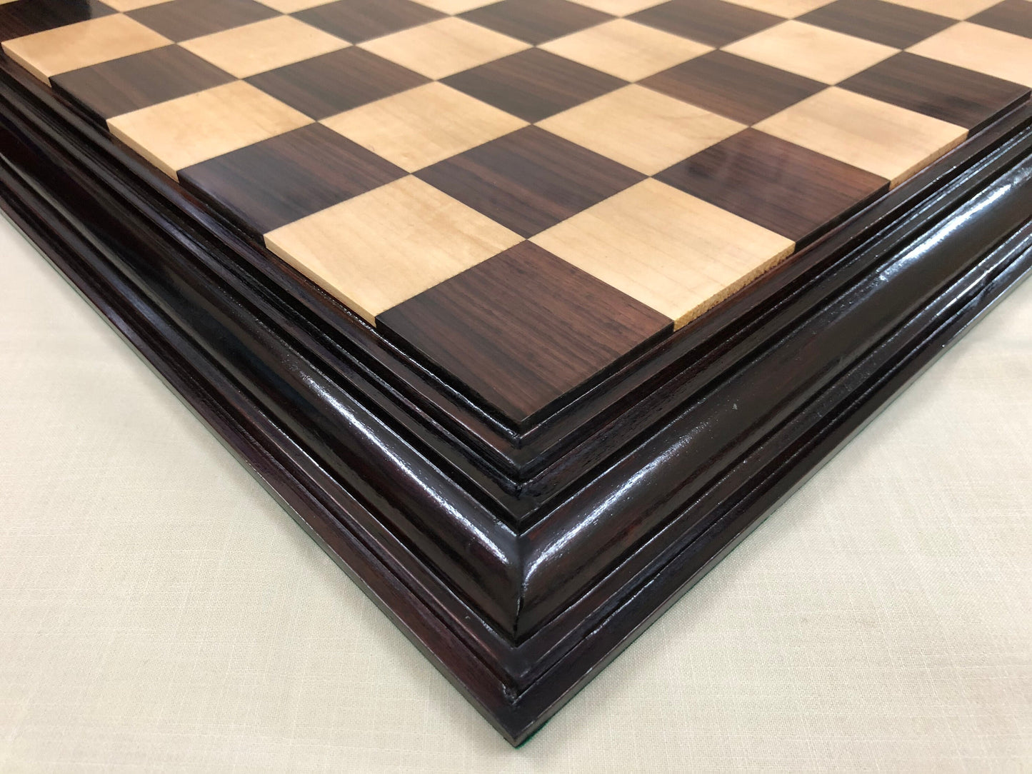 21" Rosewood chess board STEPS BORDER ELEVATED Super fine smooth polish Exclusive unique grain dark rosewood