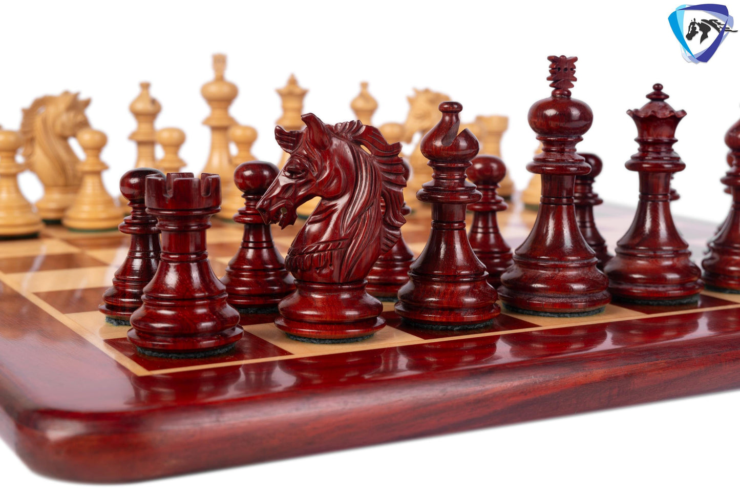 3" Luxury Staunton Bud Rosewood & Boxwood Chess pieces Set- Alexander MINIATURE EDITION + 16" Bud Rosewood Chess Board