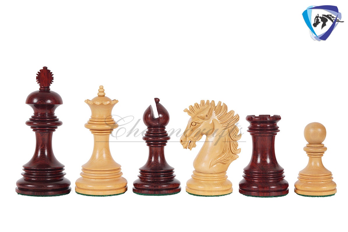 4.5" Luxury Staunton Chess Pieces Set in Bud Rose wood & Boxwood- WELLINGTON + 21" Bud Rosewood Chess Board + Leatherette Storage Box