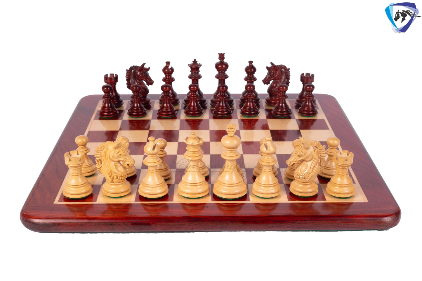 3" Luxury Staunton Bud Rosewood & Boxwood Chess pieces Set- Alexander MINIATURE EDITION + 16" Bud Rosewood Chess Board