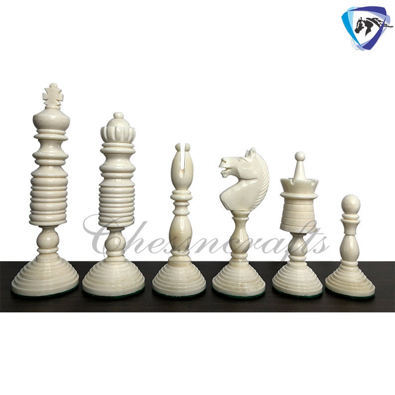 4.6" Camel Bone chess Pieces Set Antique PRE STAUNTON ENGLISH Design, Vintage collector series. Handmade Chess Gift.