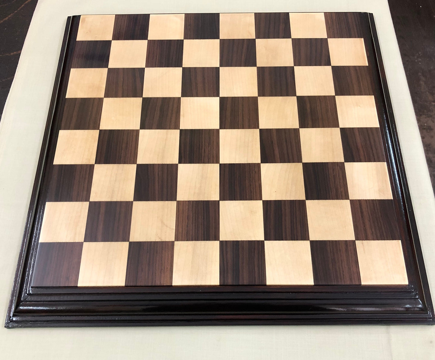 21" Rosewood chess board STEPS BORDER ELEVATED Super fine smooth polish Exclusive unique grain dark rosewood