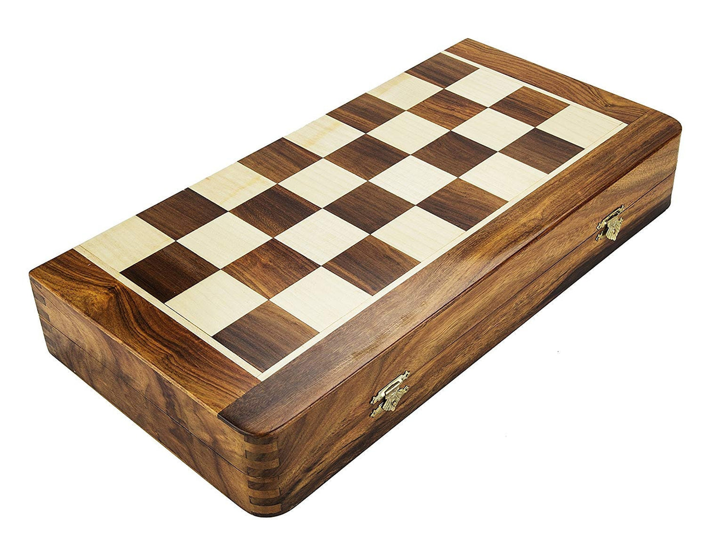 14" Folding Wooden Magnetic Travel chess board game set with staunton chess pieces Sheeshamwood