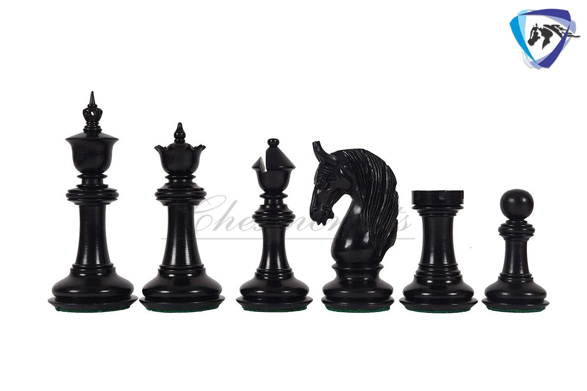 4.5" Staunton Ebonywood Chess Pieces Set "BLACKBURNE" Joseph Henry Triple Weighted 2 Extra queens + 21" Ebonywood Chess Board + Storage Box