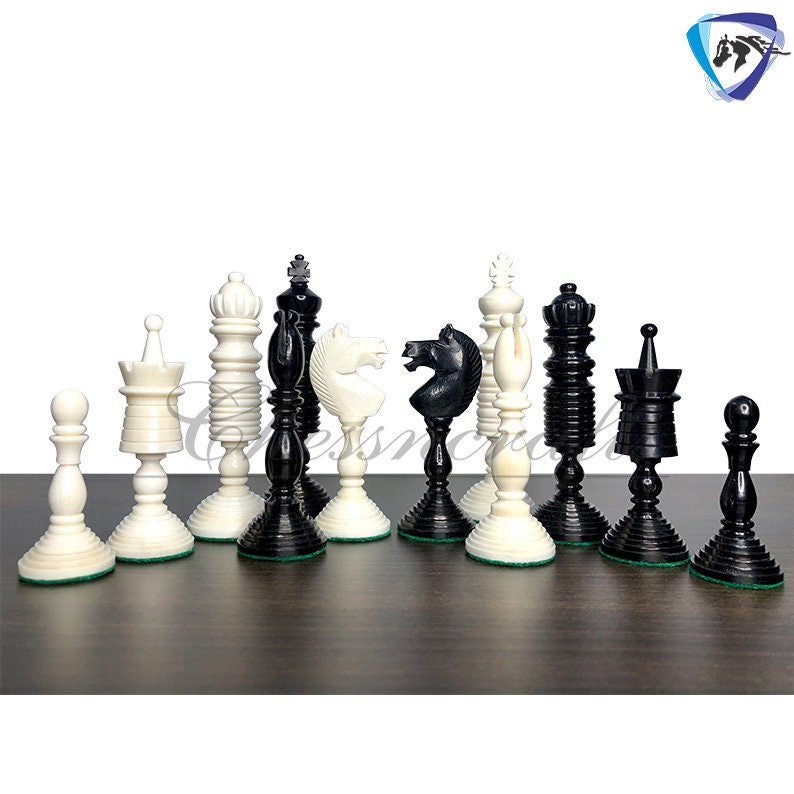 4.6" Camel Bone chess Pieces Set Antique PRE STAUNTON ENGLISH Design, Vintage collector series. Handmade Chess Gift.