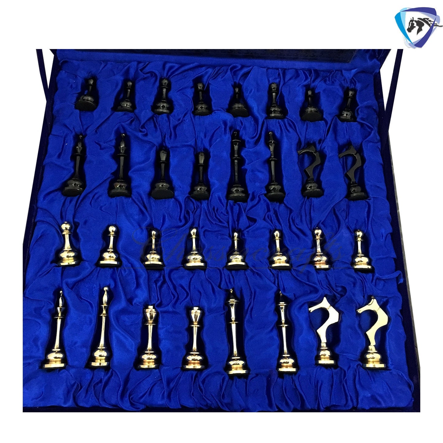 Solid Brass Modern classic Chess set- 100% brass Slim chess men hand carved with velvet storage box