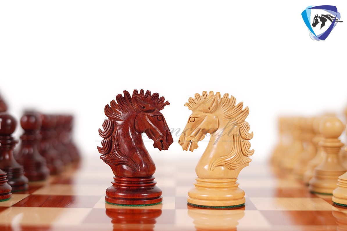 4.5" Luxury Staunton Chess Pieces Set in Bud Rose wood & Boxwood- WELLINGTON + 21" Bud Rosewood Chess Board + Leatherette Storage Box