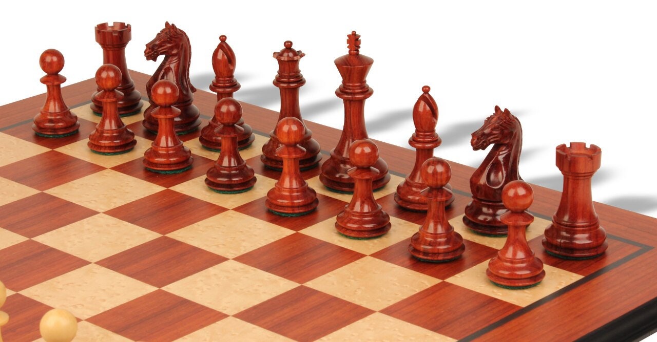 SALE Wooden Hand made chess pieces set Fierce Knight Staunton chess coins in Padauk(Bud Rosewood) Specially Weighted w/ 2 Extra queens