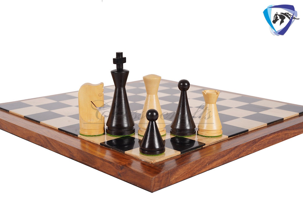 Chess Board Set Russian Soviet Reproduced Classic Chess pieces 4" in Ebonized boxwood + 16" Ebonywood Chess Board Set