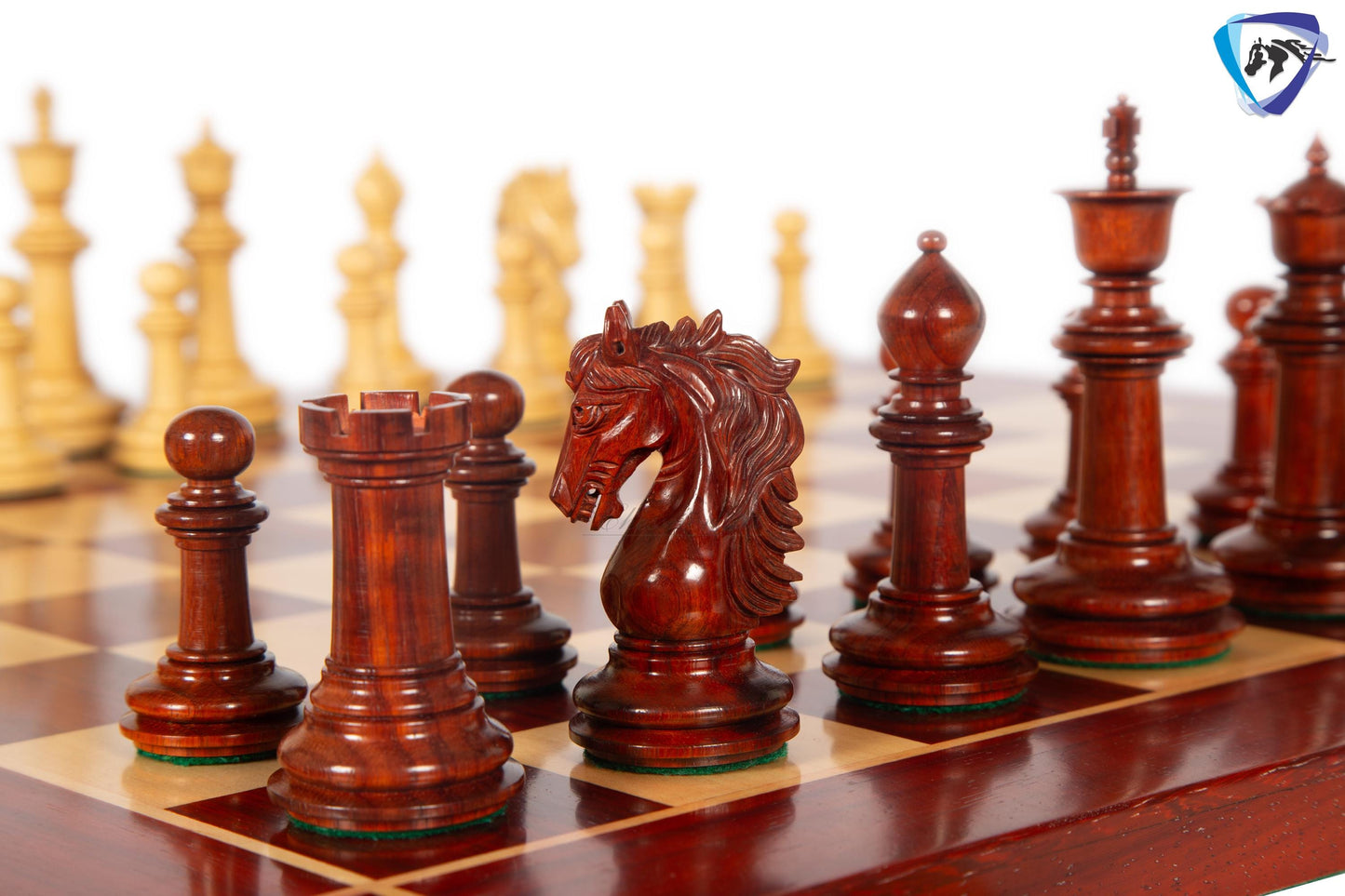 4.5" Luxury Staunton Bud Rosewood Chess pieces Set - STALLION VER 2.0 + 23" Bud rosewood chess board (SQ: 60mm) + Leatherette Storage box