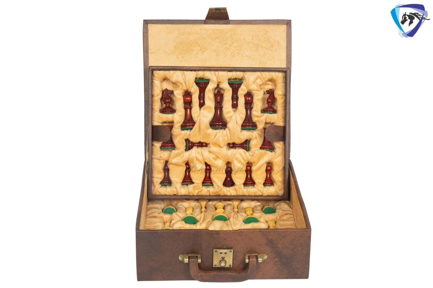 3.5" William Hallett 1860 London Reproduced Chess Pieces Set in Bud Rosewood + 19" Bud Rose wood chess board(51mm sq) + Leather Storage box