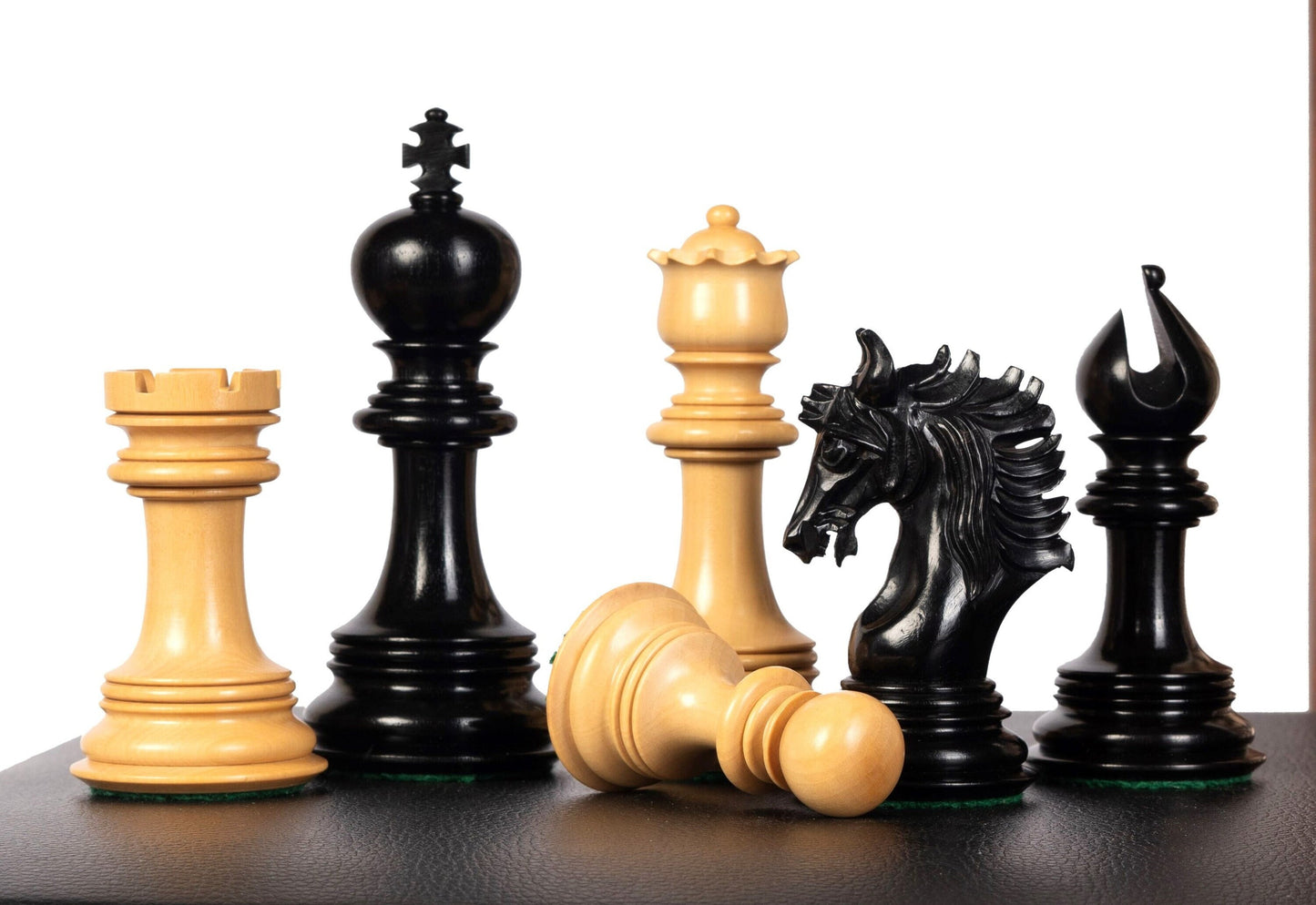 4.5" Luxury Staunton Ebonywood Chess pieces Set- PRISTINE Luxury- Triple Weighted + 23" Ebonywood Chess Board SQ:60mm + Leather Storage Box