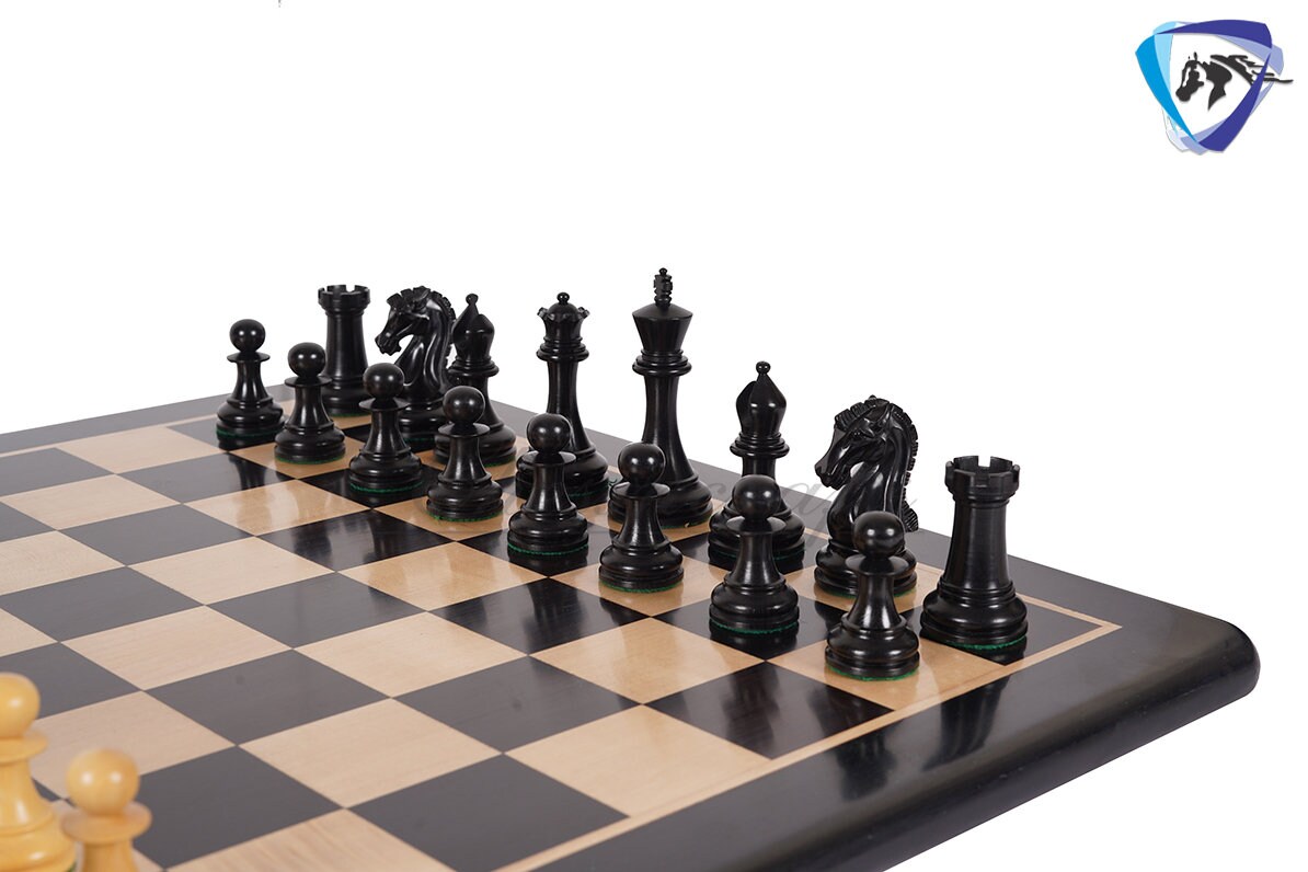 3.75" Sinquefield Ebonywood Chess Pieces Staunton Chess Pieces Set - St. Louis Series + 21" Ebonywood chess board + Leatherette storage box