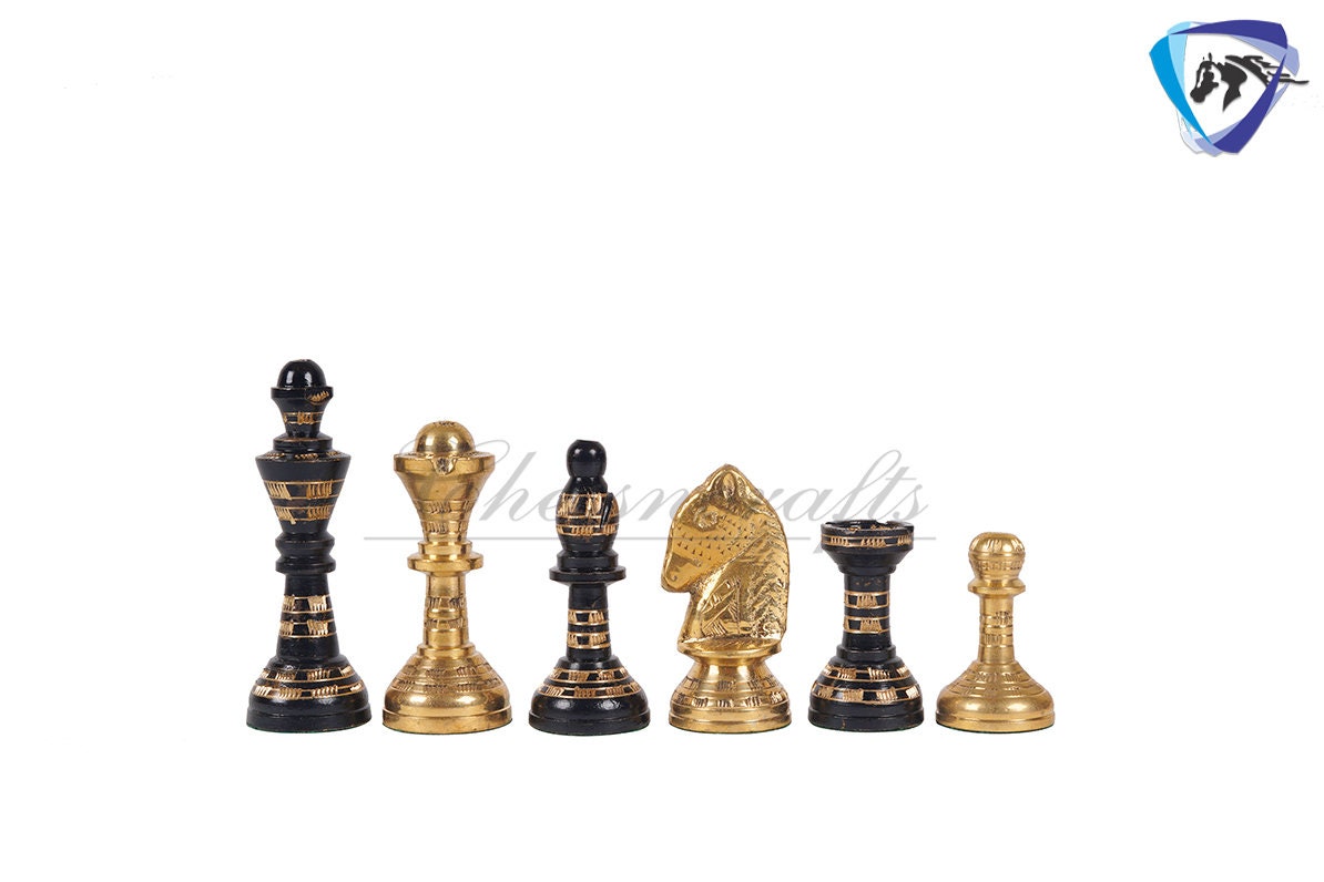 14" & 12" Brass Metal Chess Board Game Set Hand Carved With Brass chess pieces - Chess Board Set With Box-Velvet(Gold - Black)