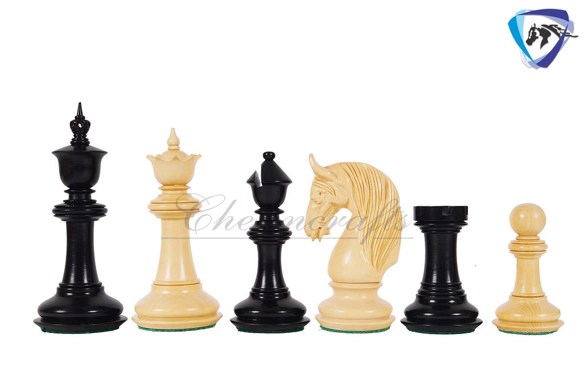 4.5" Staunton Ebonywood Chess Pieces Set "BLACKBURNE" Joseph Henry Triple Weighted 2 Extra queens + 21" Ebonywood Chess Board + Storage Box