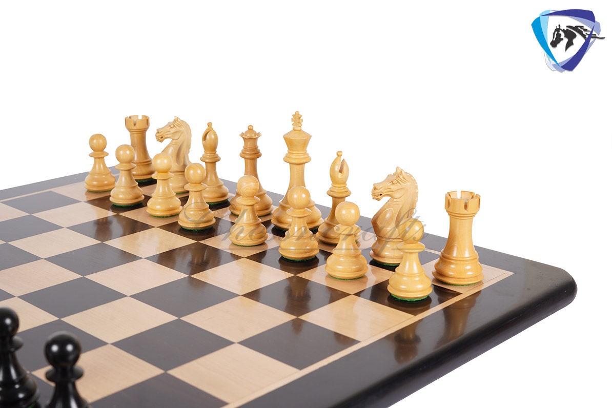 4" Staunton Ebonywood Chess pieces Set-Fierce Knight-Weighted-2 Extra queens- 19" Ebony wood Chess Board + Leather Storage Box COMBO