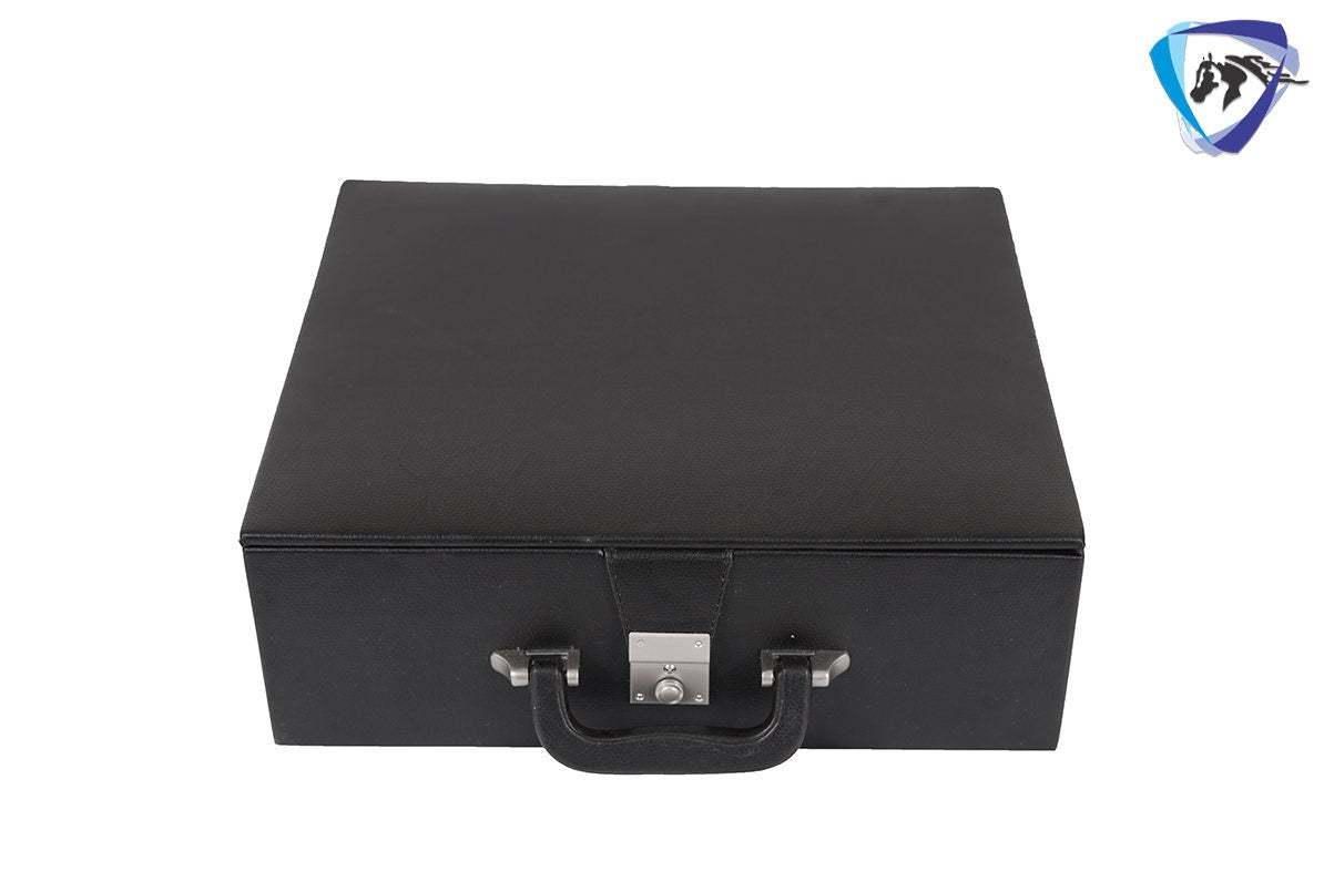 Leatherette Coffer Storage box for Chess Pieces of king Height: 3.75" to 4" and 4.0" to 4.5"- 2 Trays, Velvet lining & Lock w/ handle.
