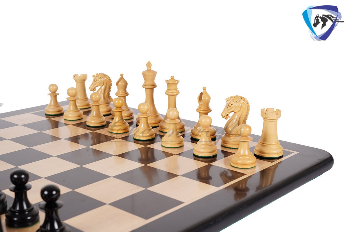 3.75" Sinquefield Ebonywood Chess Pieces Staunton Chess Pieces Set - St. Louis Series + 21" Ebonywood chess board + Leatherette storage box
