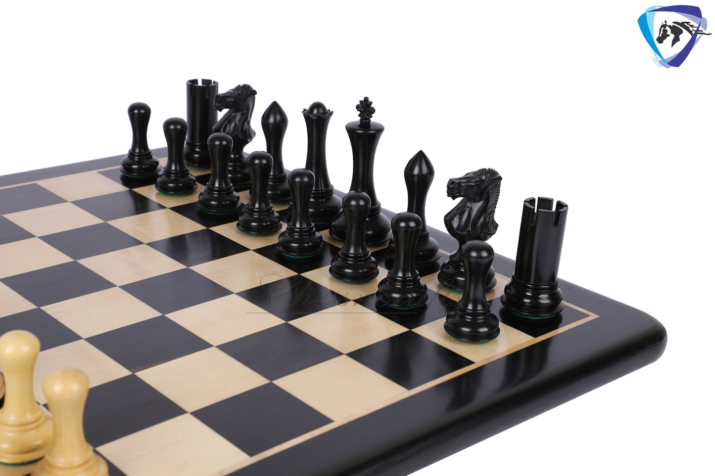 4" Ebonywood Staunton Chess pieces Set- Empire Series Weighted + 19" Ebonywood chess board(51mm) + Leather Storage box for chess men.