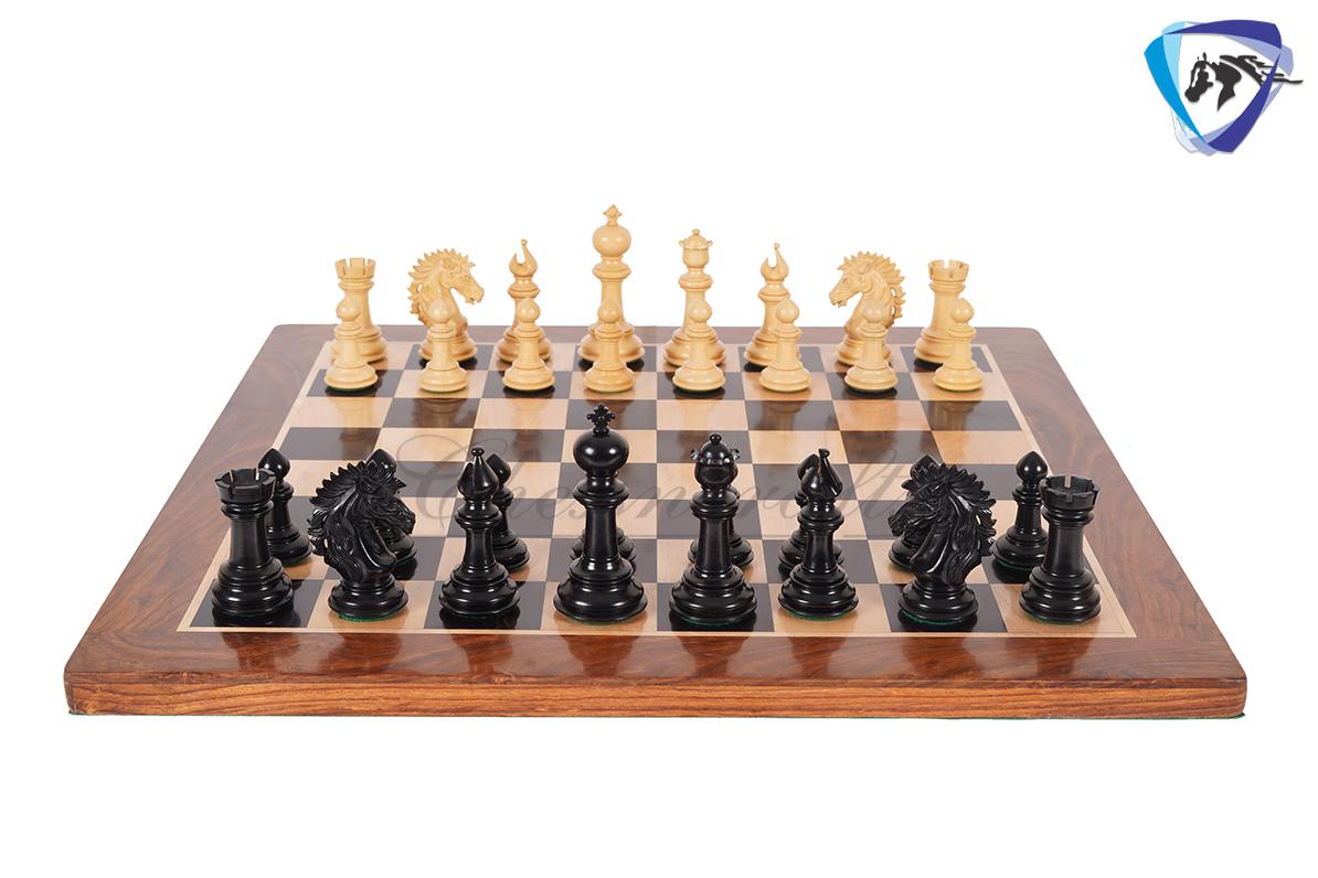 4.5" Ebonywood Staunton Chess pieces Set - VICTORIA CROSS Luxury- Triple Weighted + 21" ebonywood chess board + Leatherette storage box