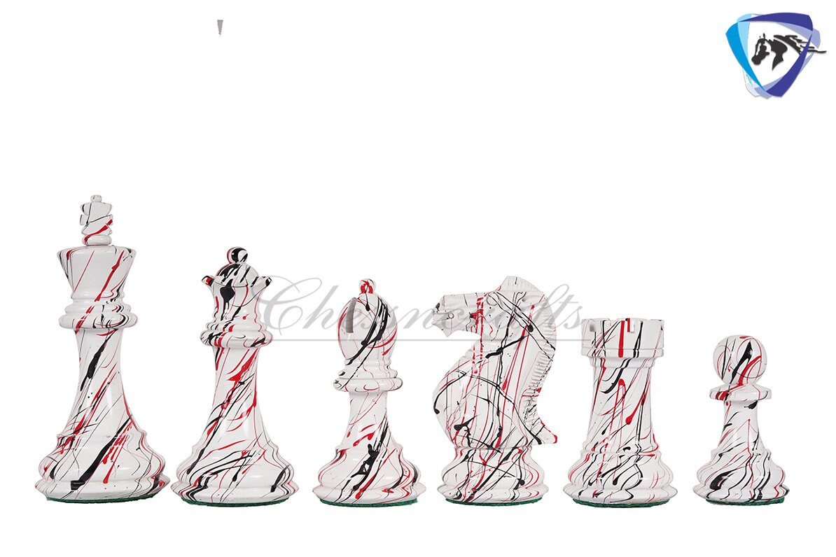 4.1" Wooden chess piece set - MODERN STREET ART Painted Staunton chess pieces Weighted-extra queens + 51mm Ebonywood Chess Board+Storage box