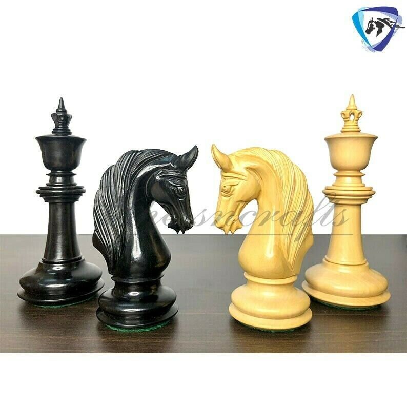 4.5" Staunton Ebonywood Chess Pieces Set "BLACKBURNE" Joseph Henry Triple Weighted 2 Extra queens + 21" Ebonywood Chess Board + Storage Box