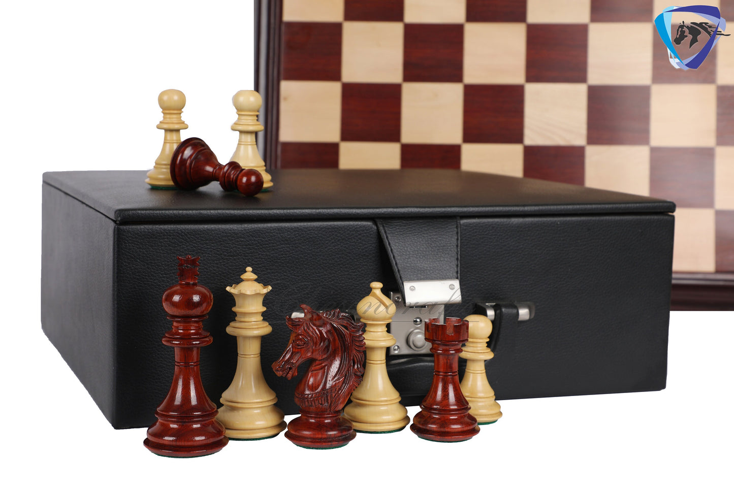 4.5" Luxury Staunton Bud Rosewood-Boxwood Chess pieces Set-Alexander Series-Triple Weighted+ 21"/ 23" Bud Rosewood Chess Board + Storage Box
