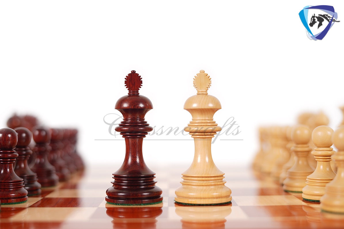 4.5" Luxury Staunton Chess Pieces Set in Bud Rose wood & Boxwood- WELLINGTON + 21" Bud Rosewood Chess Board + Leatherette Storage Box