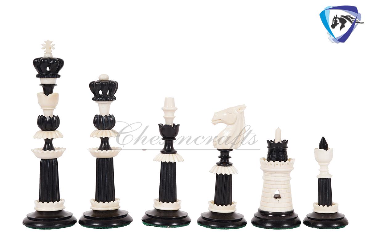 6" Camel bone chess pieces set Black & White Hand carved unique collector chess set- Intricate design with minute detailing.