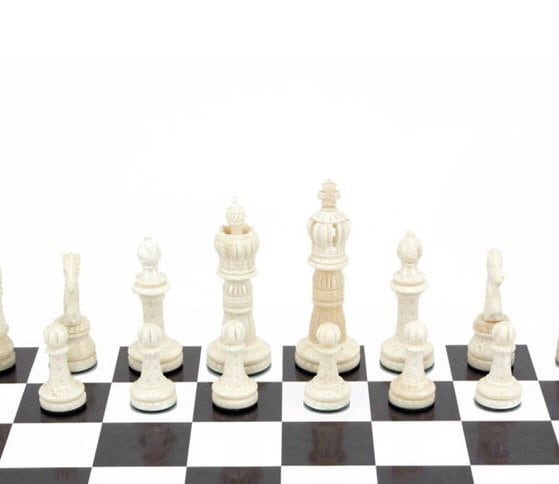 Bone chess pieces set king 4" hand carved camel bone chess set Crown design-ONLY CHESS PIECES(32)