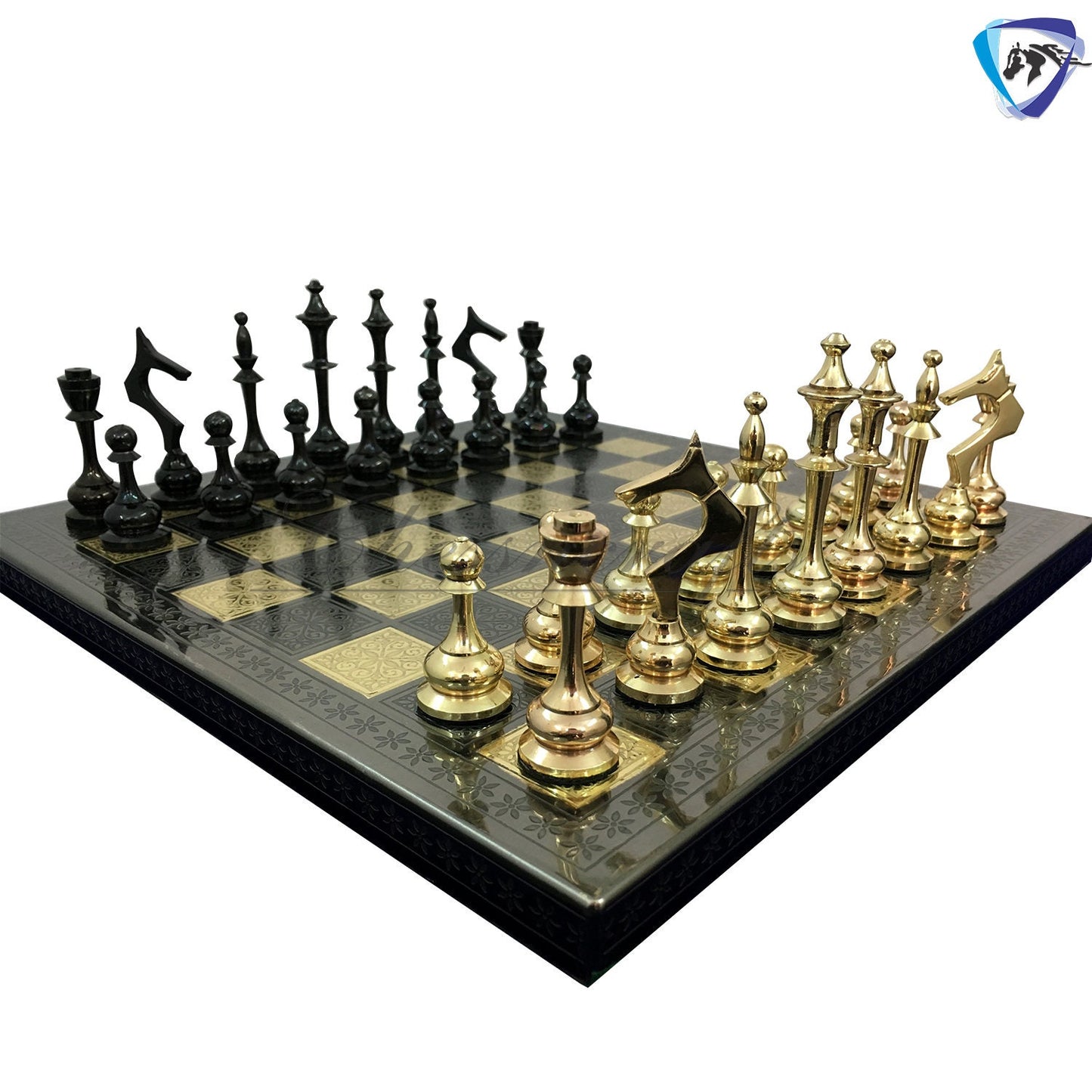 Solid Brass Modern classic Chess set- 100% brass Slim chess men hand carved with velvet storage box