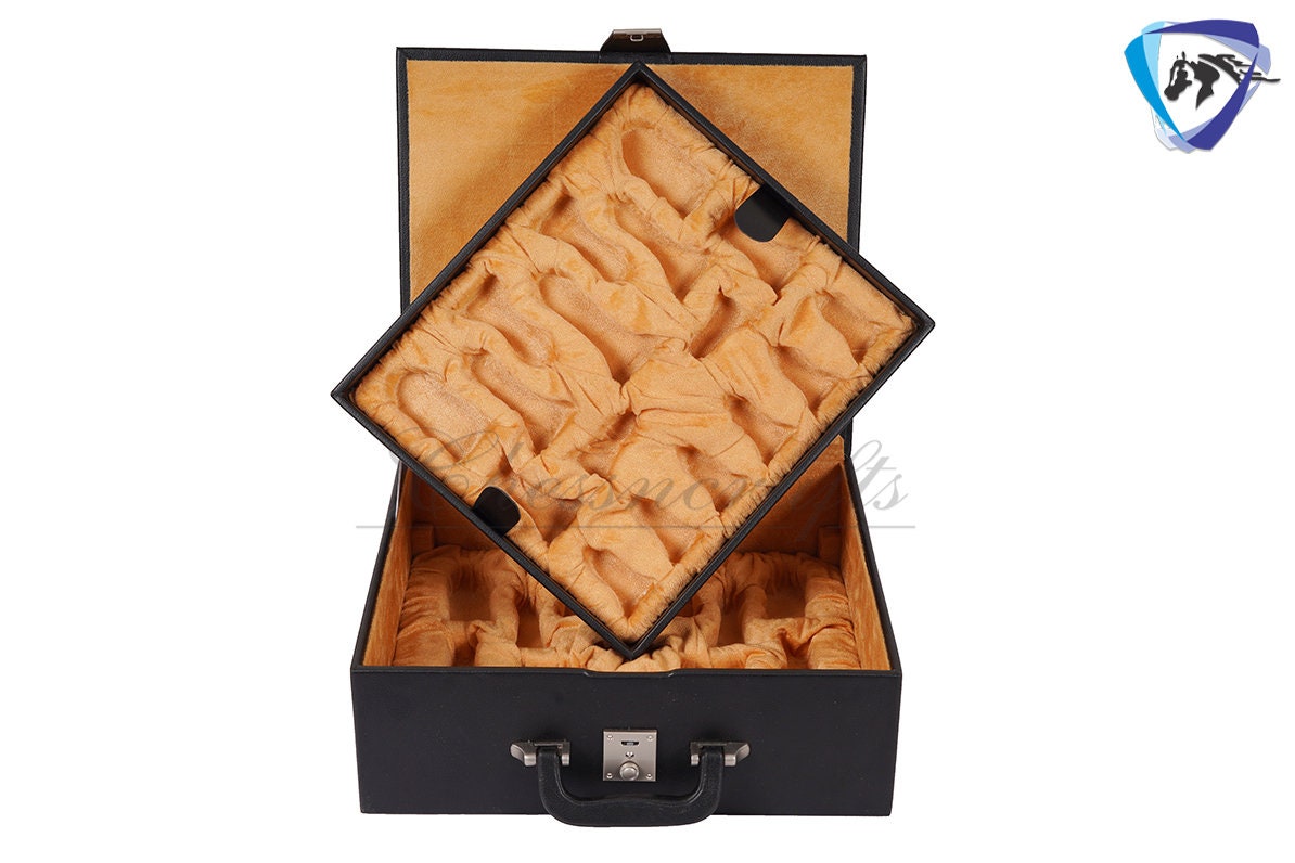 Wooden Staunton Chess Set-King: 4.5" Bud Rose wood -BRIDLED + 21" Bud Rose wood Chess board STEP BORDER with Storage Box.