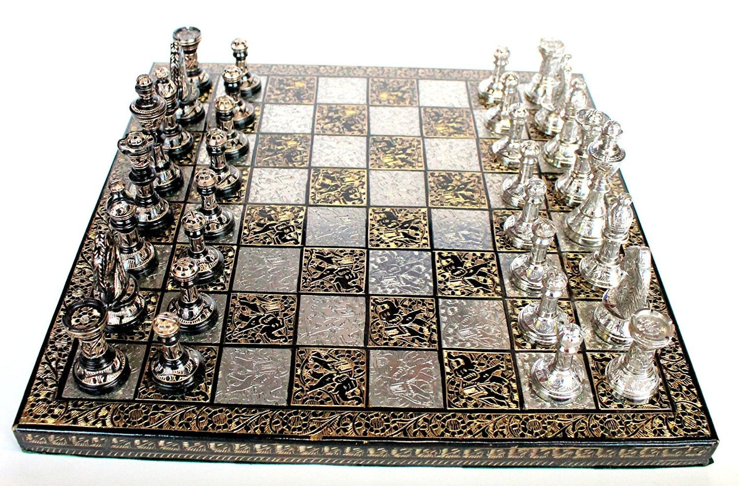 14" Brass Chess Board Set Hand Carved with Brass Staunton chess pieces with storage box | Chess Gift | Other size options: 12" & 10"