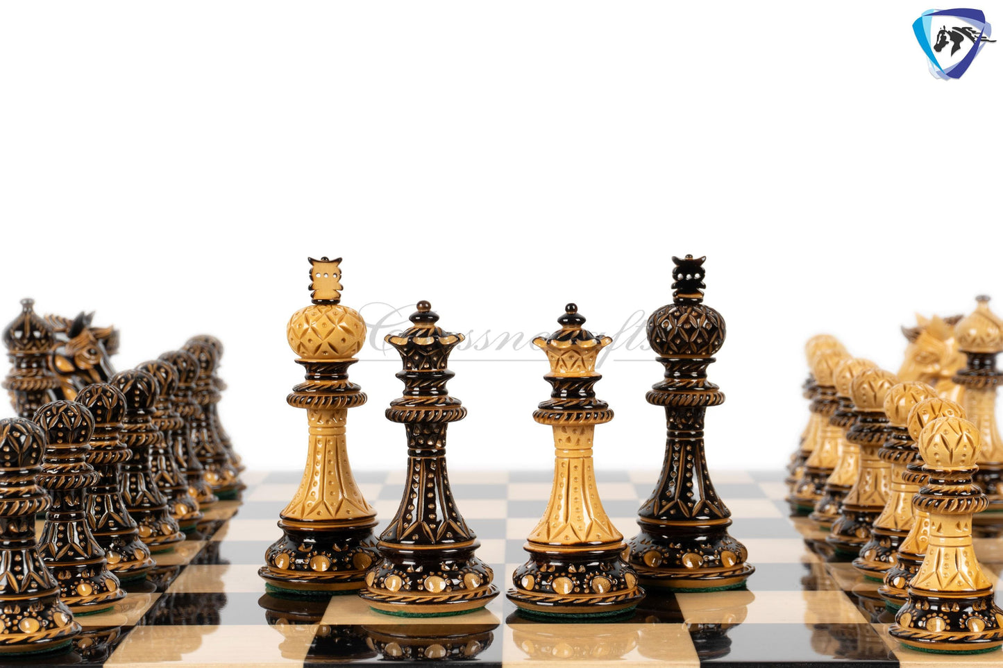 4.5" Luxury Staunton Chess pieces Set- Alexander CARVED series-Triple Weighted + 21"/ 23" Ebonywood Chess Board-STEP DESIGN + Storage Box