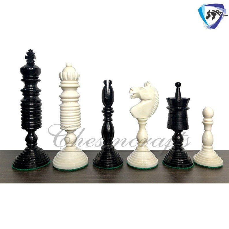 4.6" Camel Bone chess Pieces Set Antique PRE STAUNTON ENGLISH Design, Vintage collector series. Handmade Chess Gift.