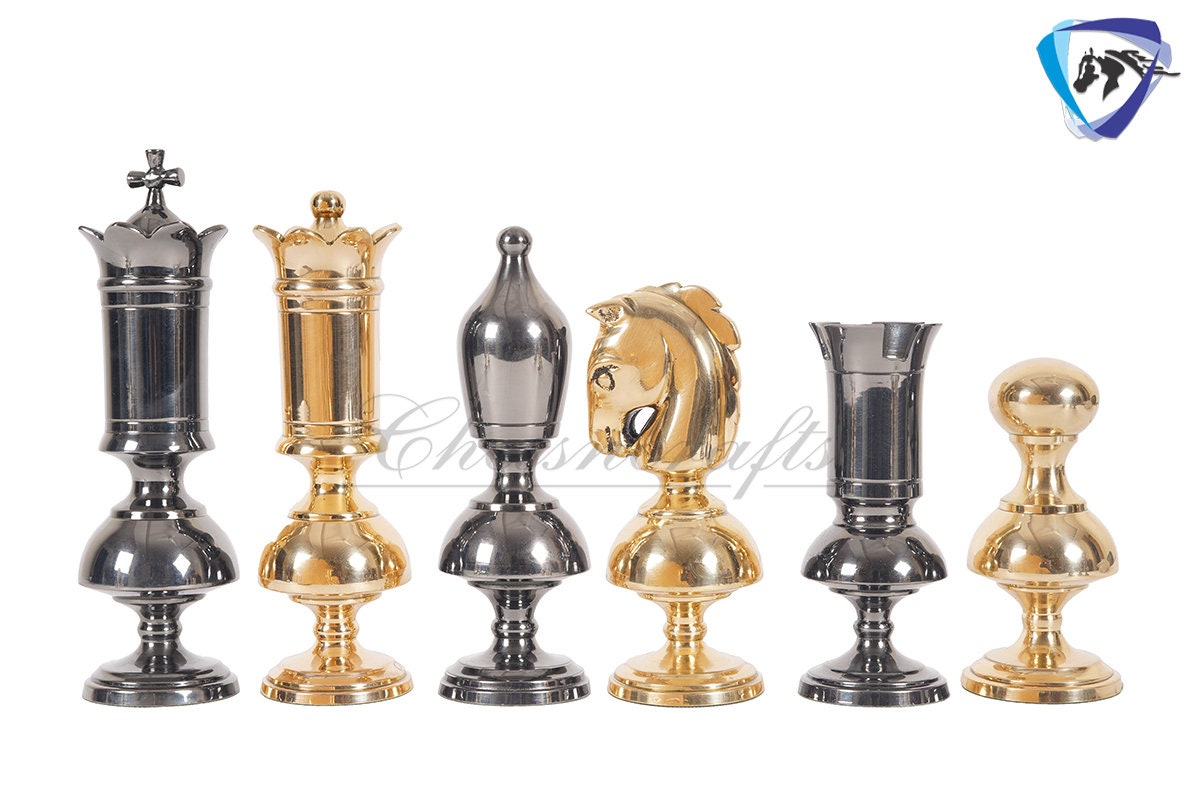 6" Brass Chess pieces set Big size Gold & black VICTORIAN series + 23" Ebonywood chess Board(sq: 60mm) + Leather Storage Box for chess men