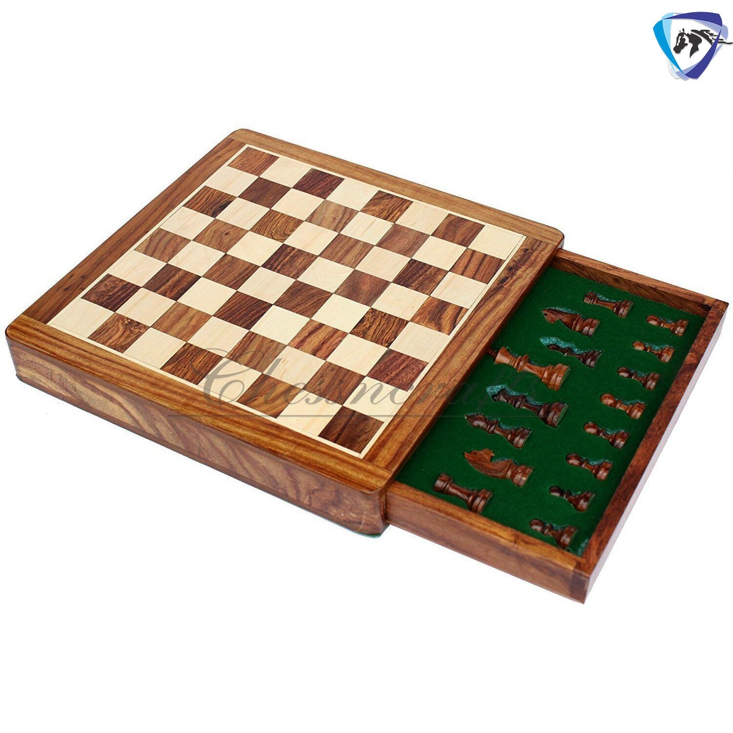 Wooden Magnetic Travel chess board game set flat w/ Drawer Golden Rosewood Hand crafted with Staunton Chess men + storage + Personalisation