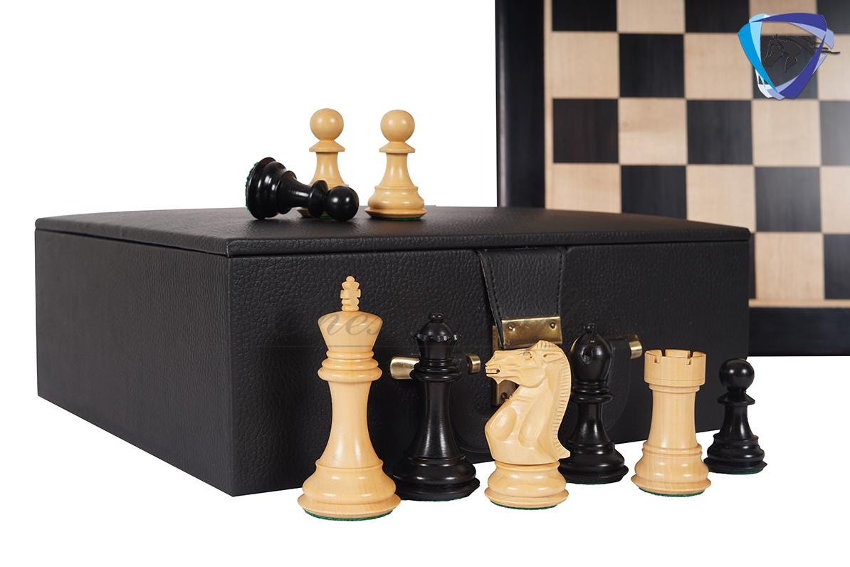 4.1" Staunton Chess Pieces Set Ebonywood & Boxwood Ultimate series + 19" Ebonywood Chess board(51mm) + Leather Storage Box