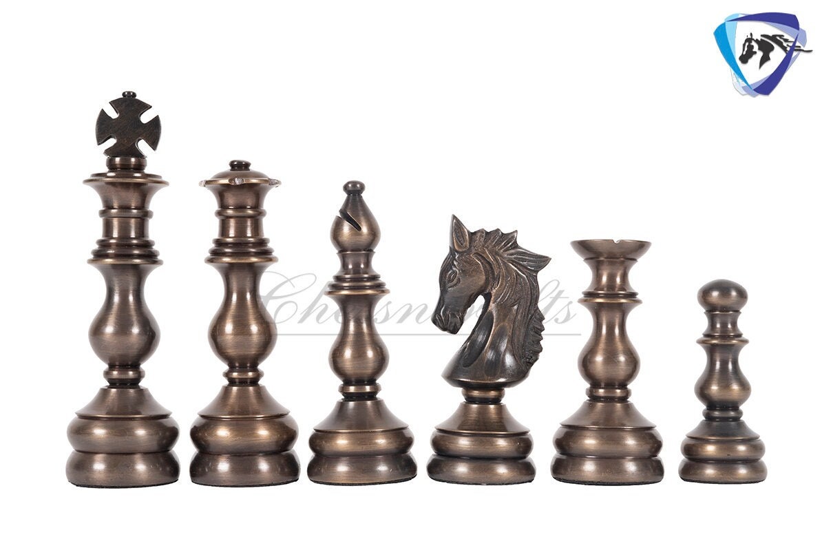 5" Brass Metal Chess Set Designer Spartan Collection - Gold & Antique Polish Brass Chess Pieces + 23" Rosewood(dark grain) Chess Board Combo