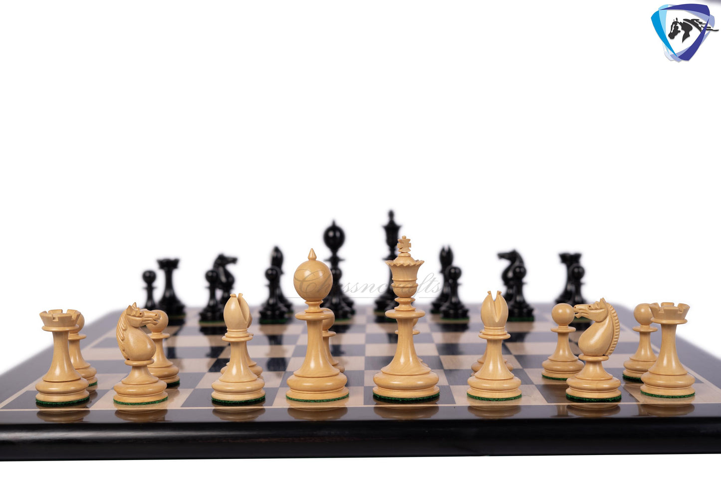 3.5" William Hallett 1860 London Reproduced Chess Pieces Set in Ebony Wood + 19" Ebonywood chess board(51mm sq) + Leatheret Storage box